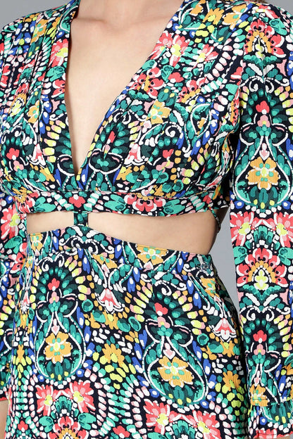 Printed Black Cut-out Dress