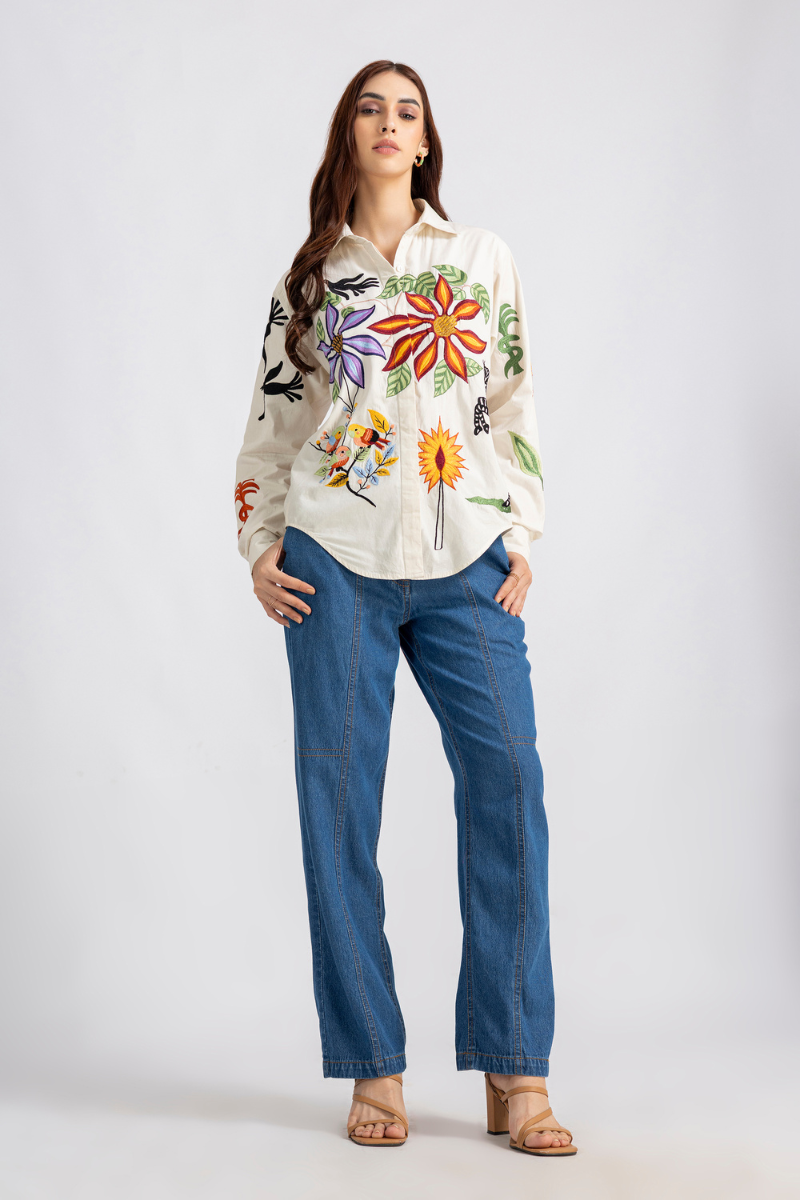 Beige forest embroidered Shirt
