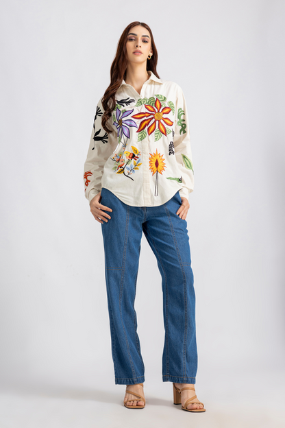 Beige forest embroidered Shirt