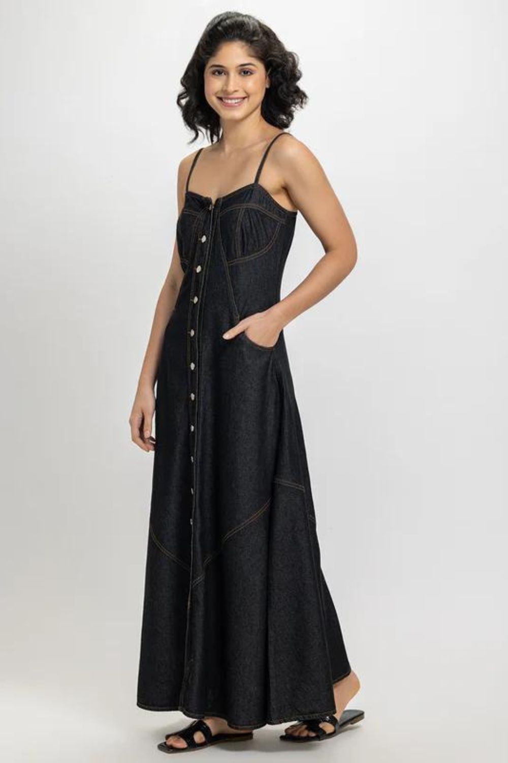 Black Button Down Denim Dress