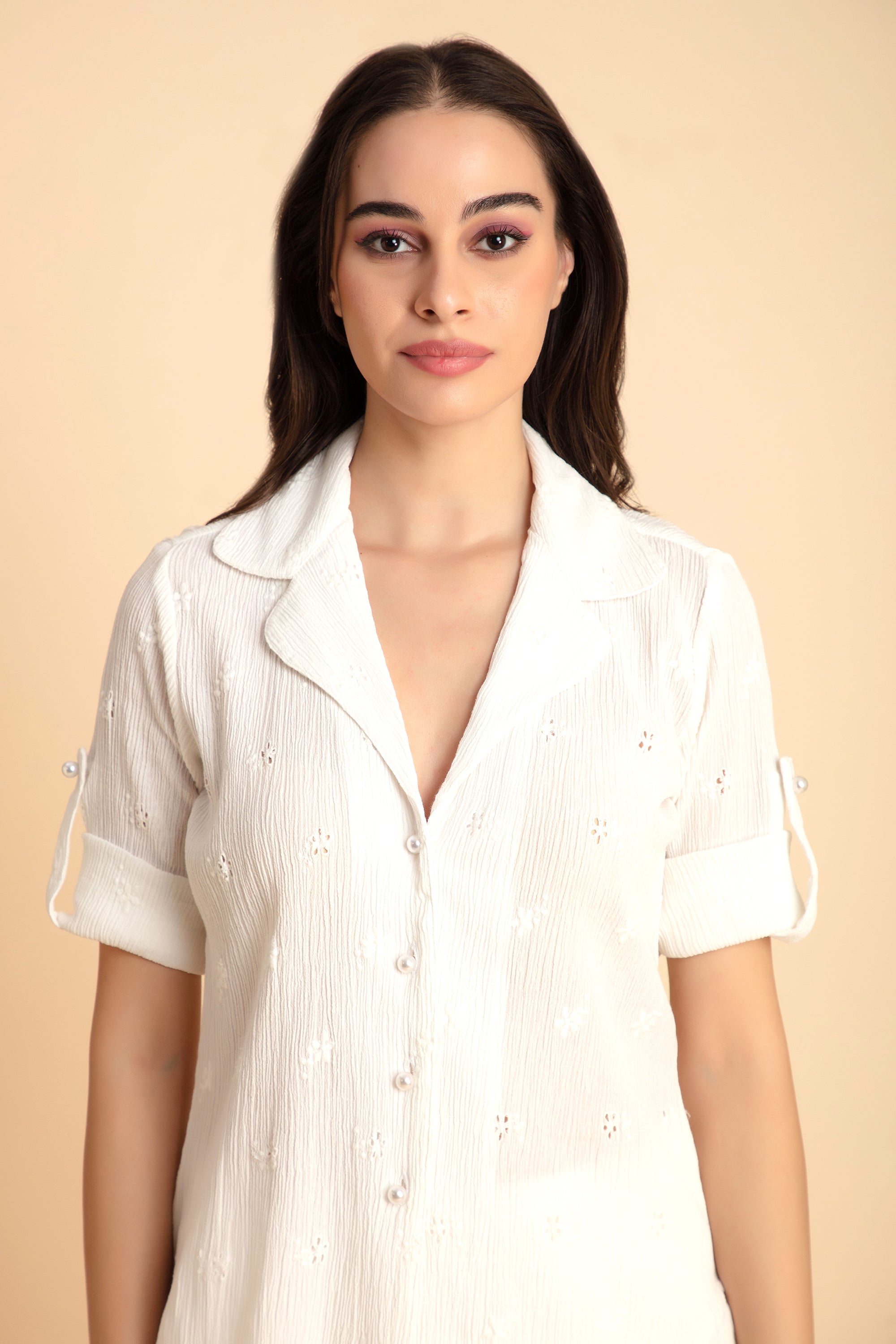 Crinkle Crepe Shirt+Pants (White)