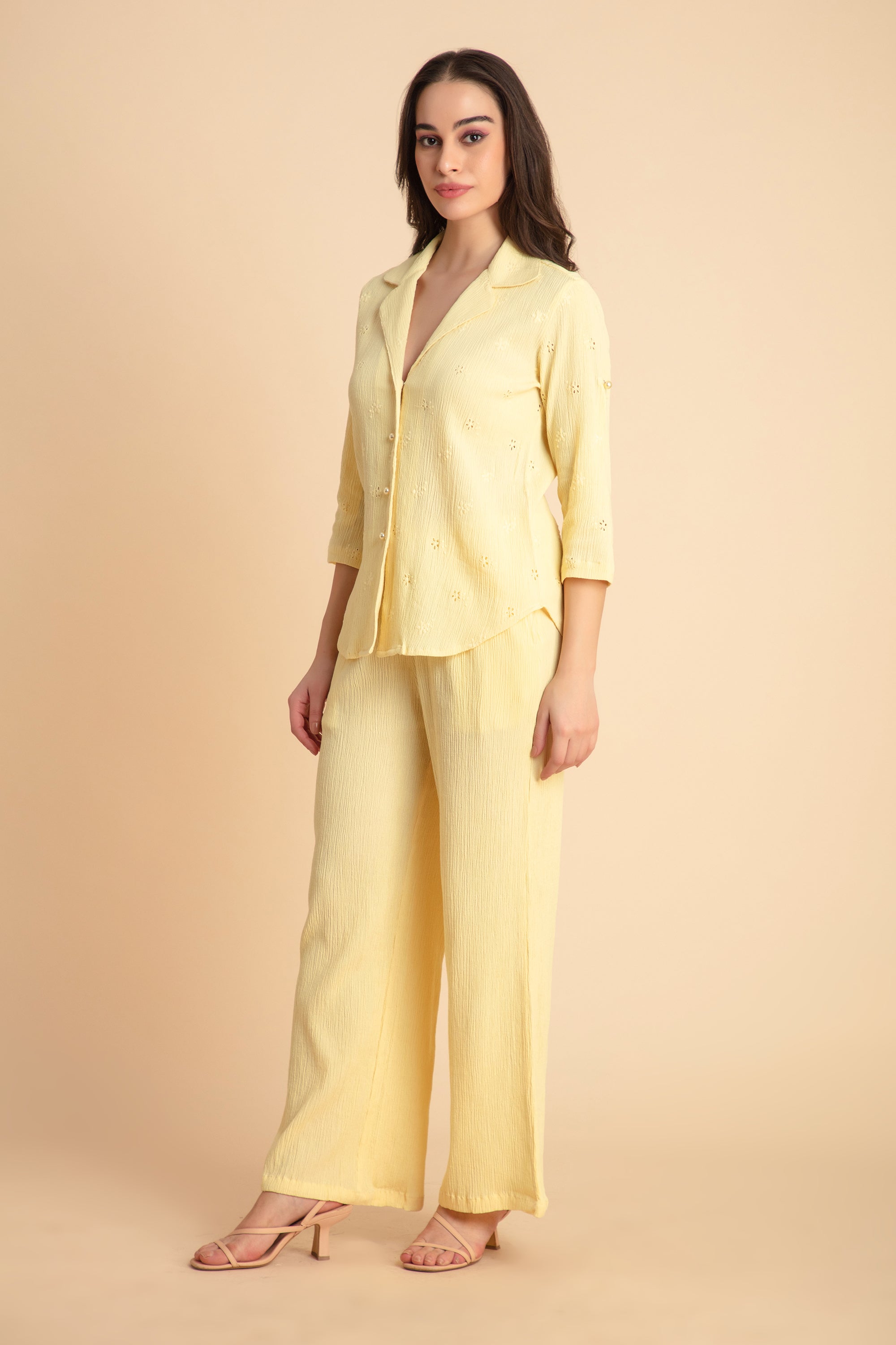 Crinkle Crepe Shirt+Pants (Yellow)