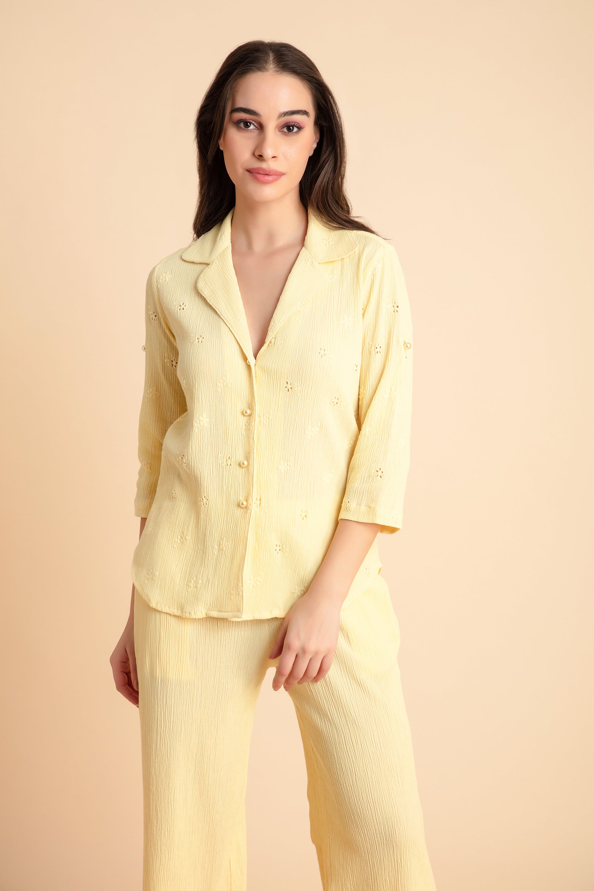 Crinkle Crepe Shirt+Pants (Yellow)