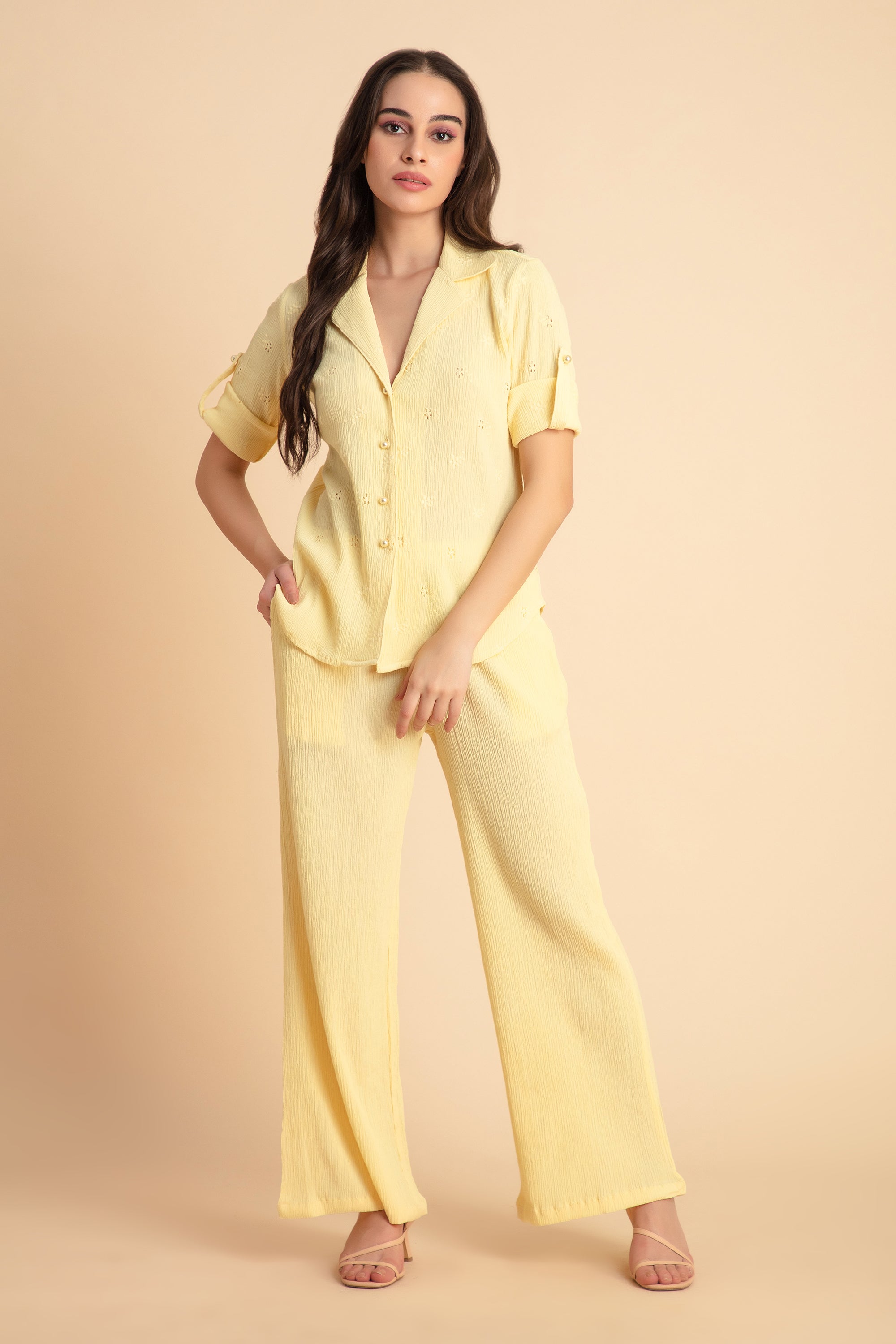 Crinkle Crepe Shirt+Pants (Yellow)