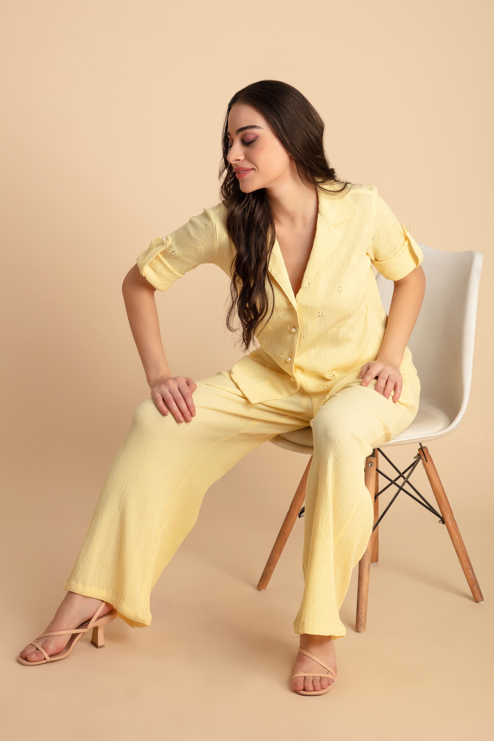 Crinkle Crepe Shirt+Pants (Yellow)