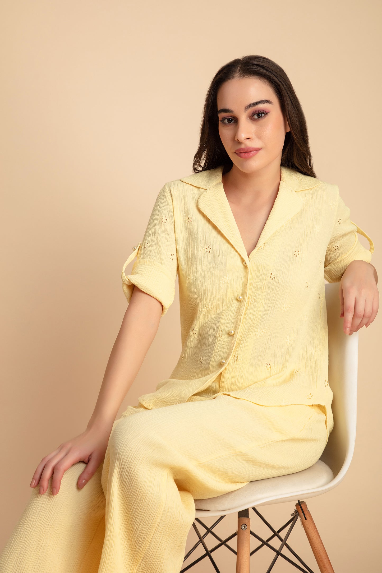 Crepe Shirt+Crinkle Pants Set