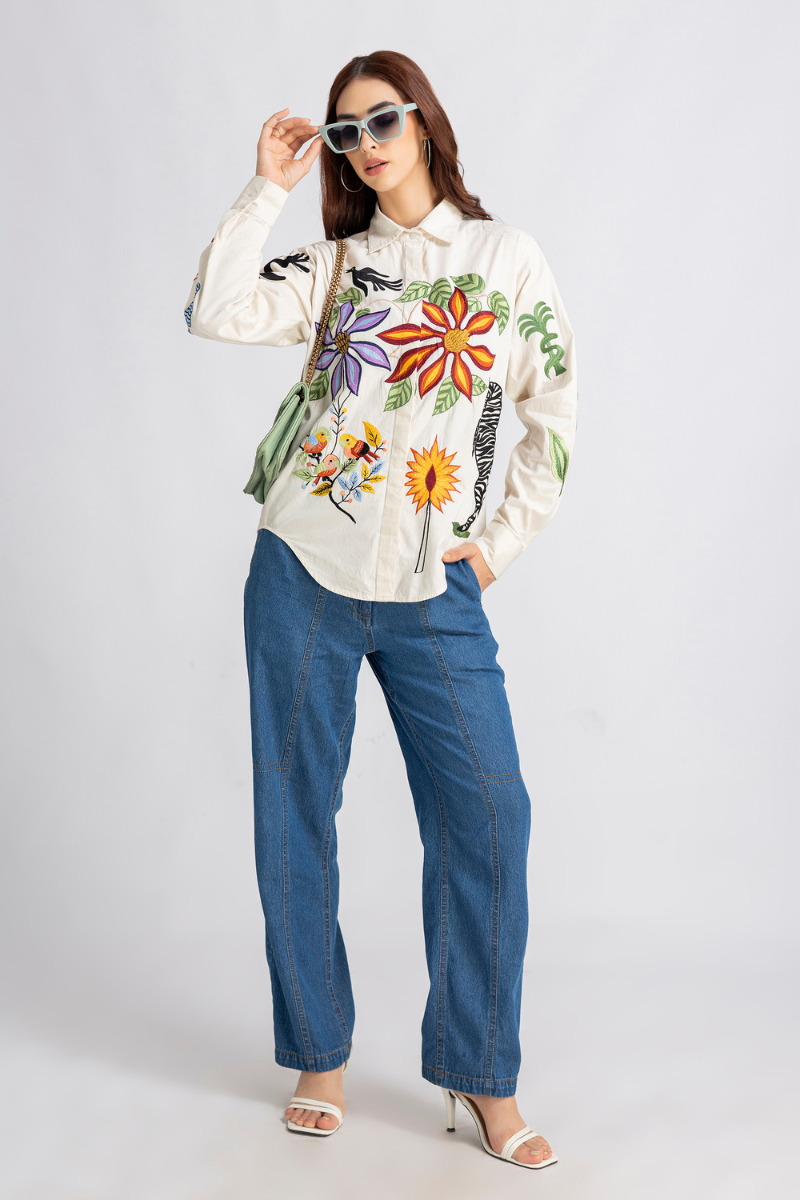 Beige forest embroidered Shirt