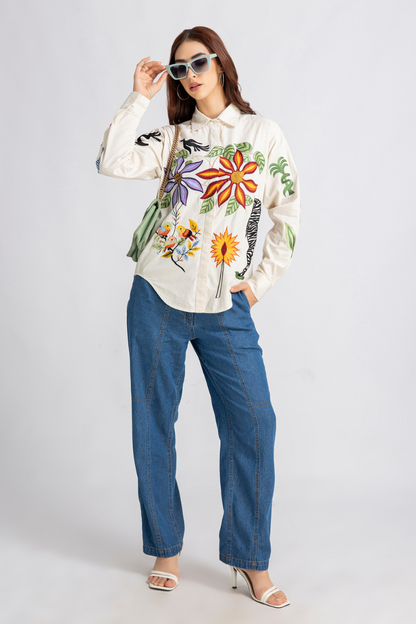 Beige forest embroidered Shirt
