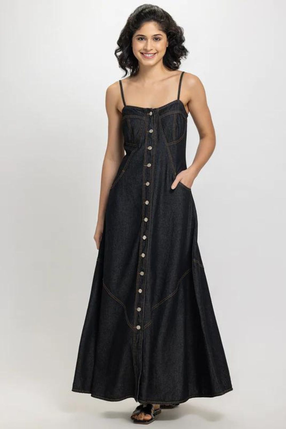 Buy Black Button Down Denim Dress for Women