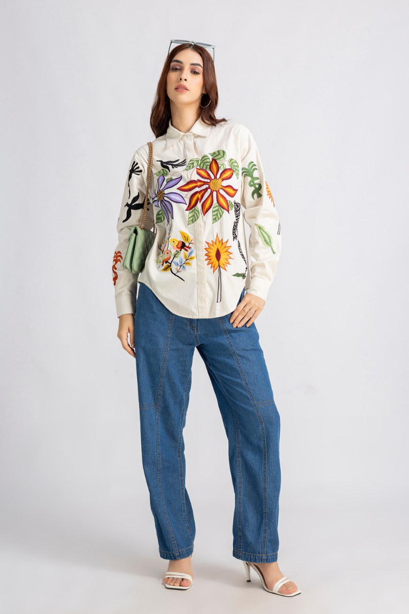 Beige forest embroidered Shirt