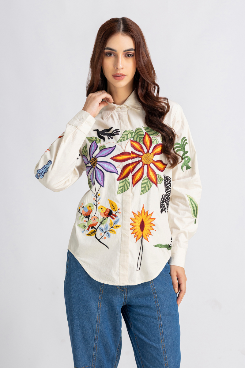 Beige forest embroidered Shirt