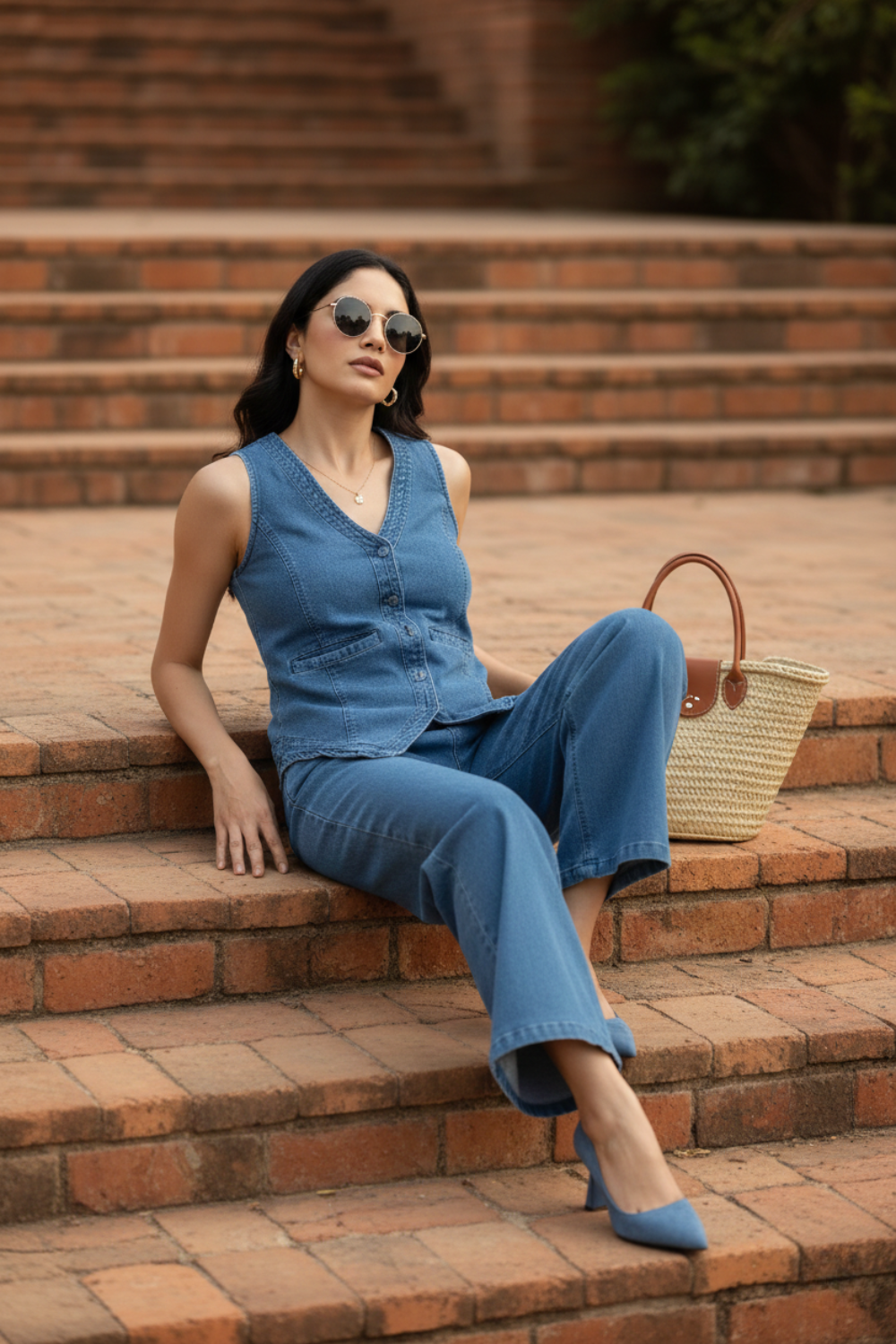 Classic Denim Waist Coat And Pants