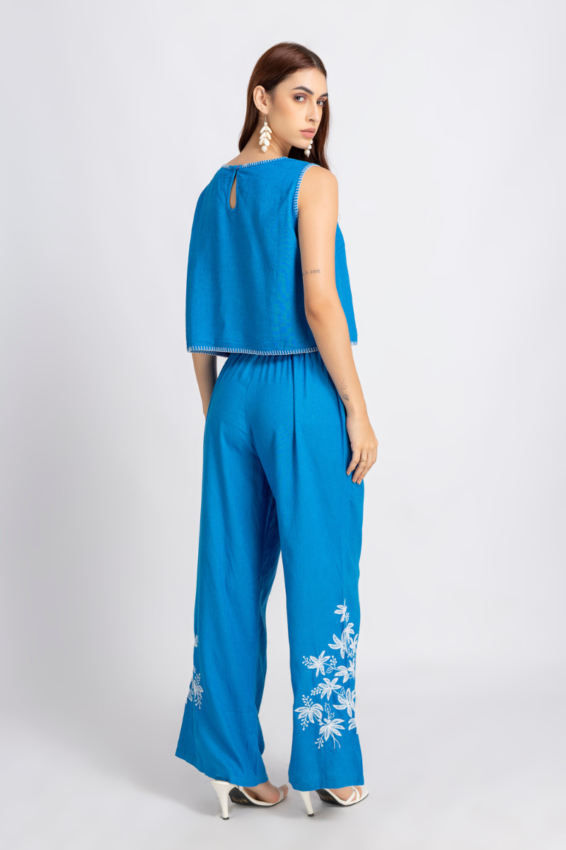 Blue Embroidered Pants and Top