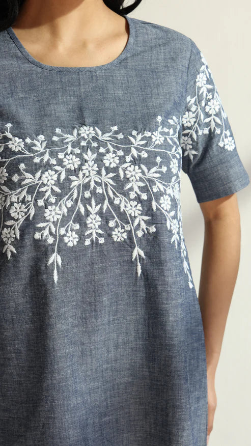 Denim Embroidery Dress