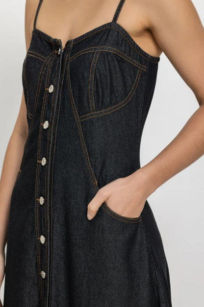 Black Button Down Denim Dress