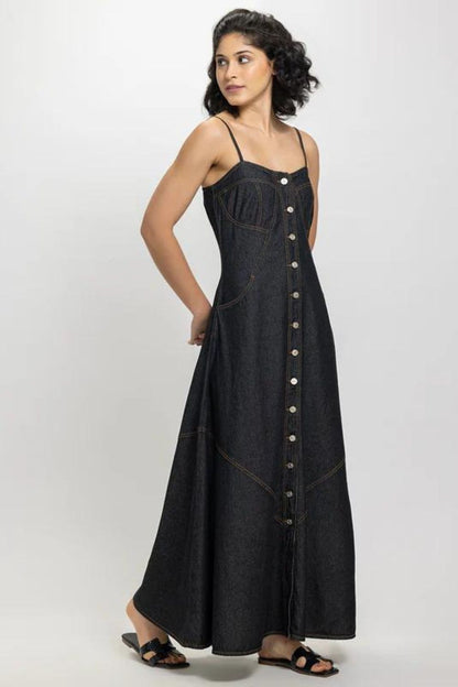 Buy Black Button Down Denim Dress for Women