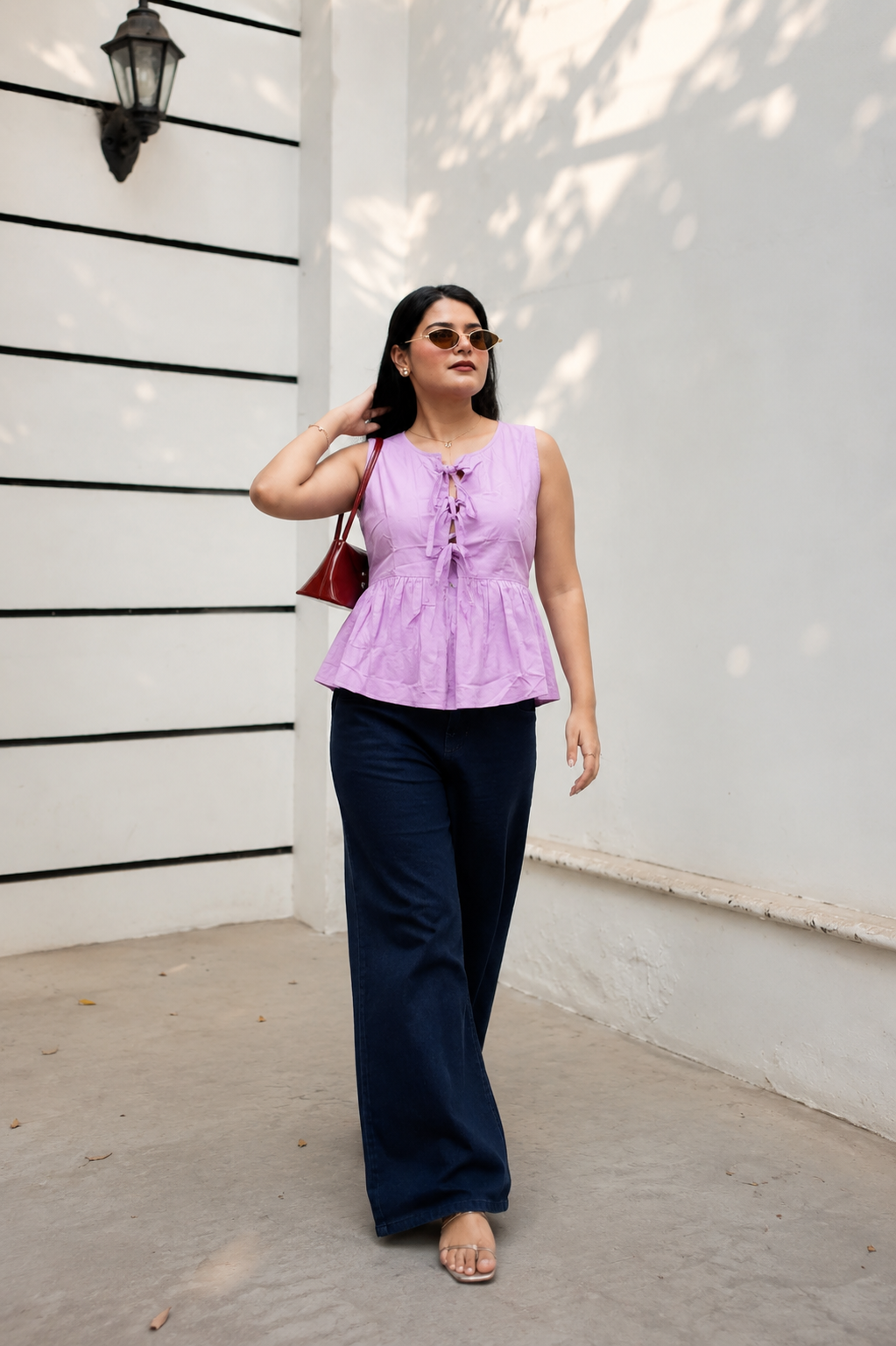 Lilac Bow Peplum Top
