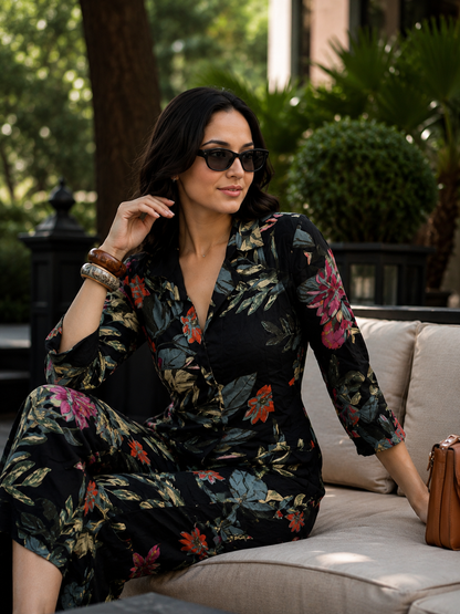 Black Tropical Floral Co-ord Set