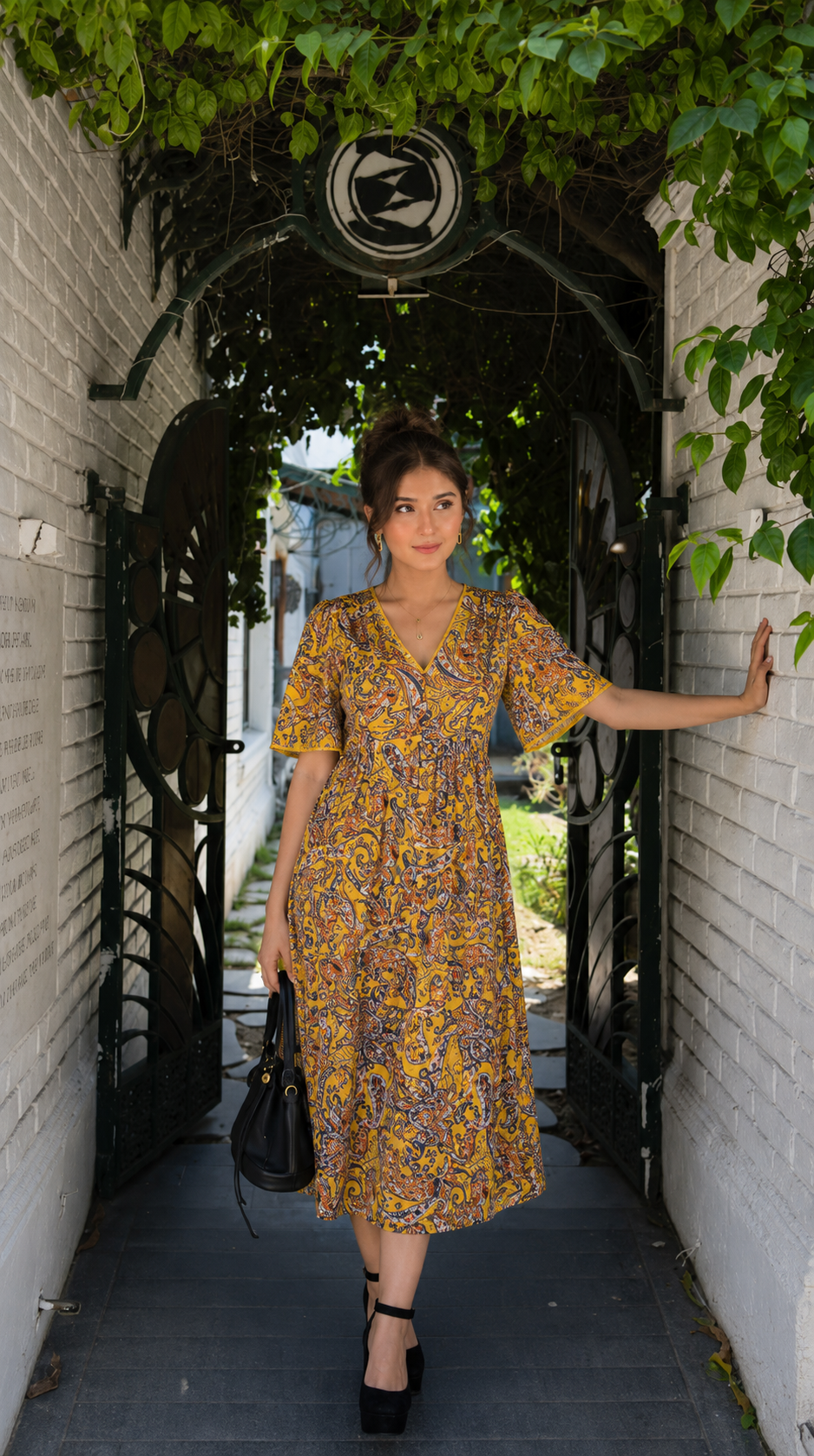 Printed Cotton Yellow Dress