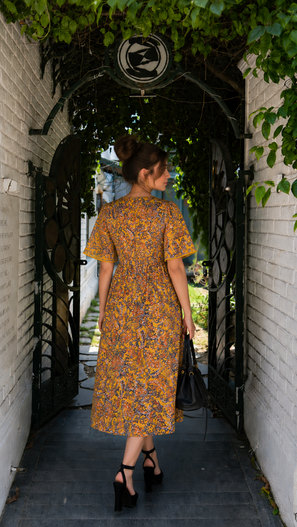 Printed Cotton Yellow Dress
