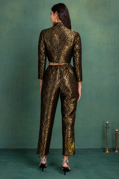 Midnight Brocade Pants with Crop Jacket