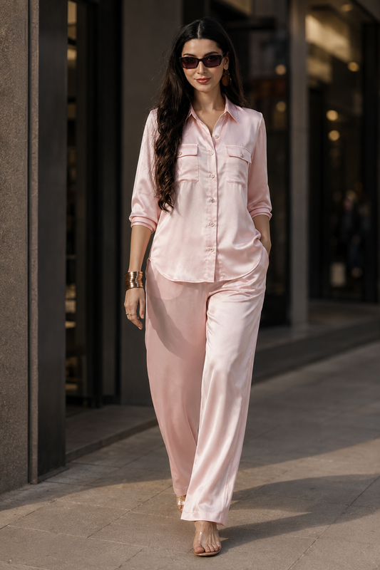 Peach Satin Coord-Set