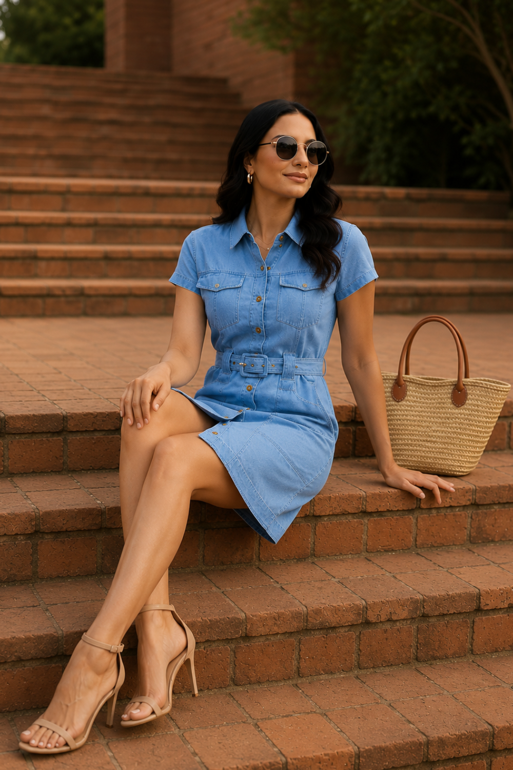 Light Wash Denim Shirt Dress