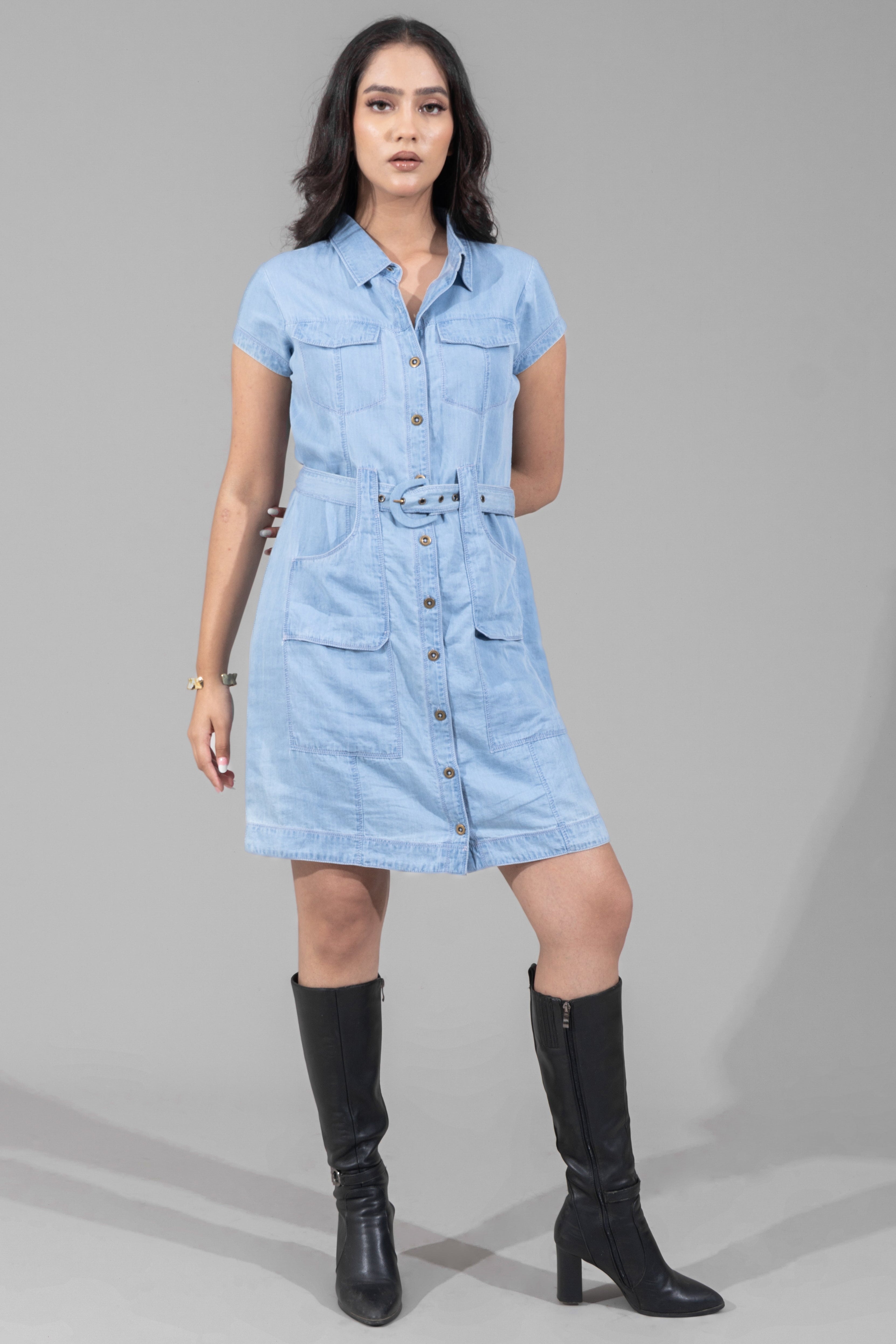 Light Wash Denim Shirt Dress