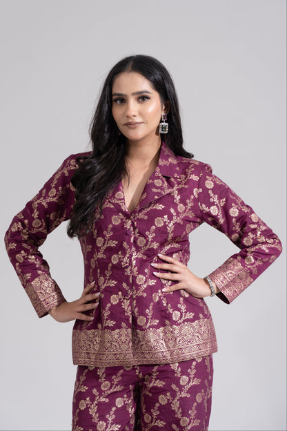 Wine Brocade Coord set