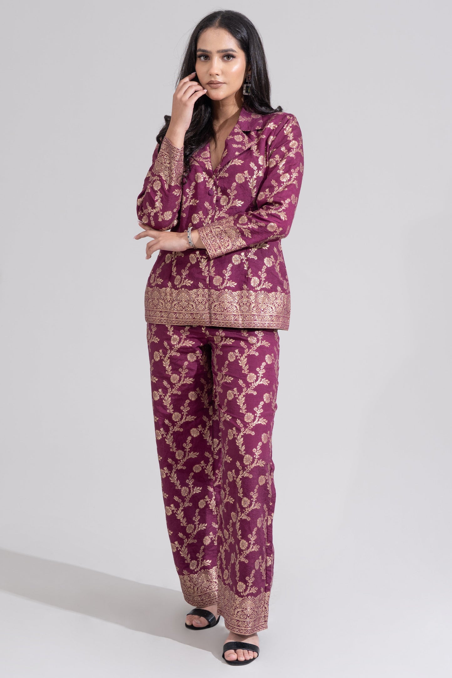 Wine Brocade Coord set