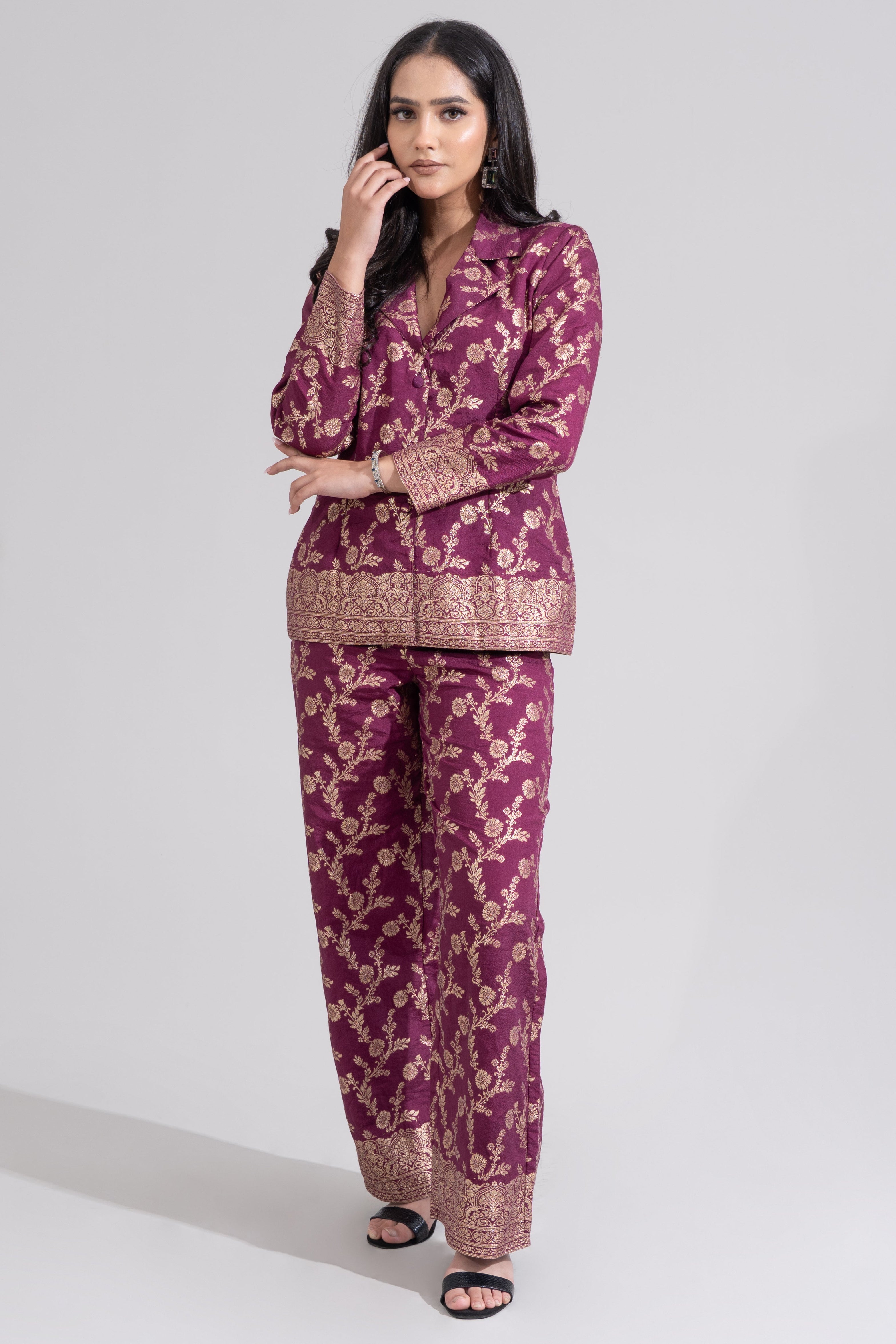 Wine Brocade Coord set