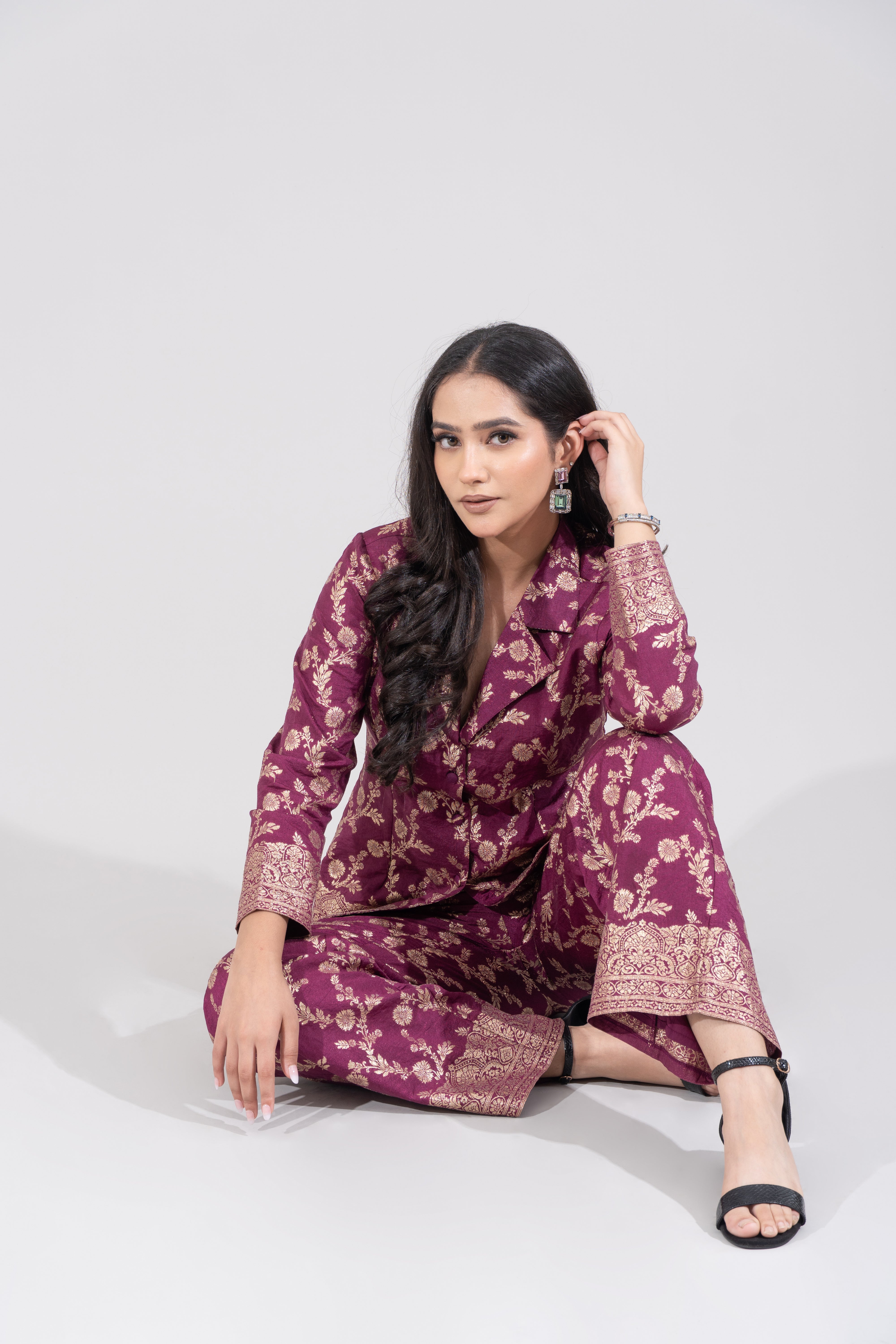 Wine Brocade Coord set