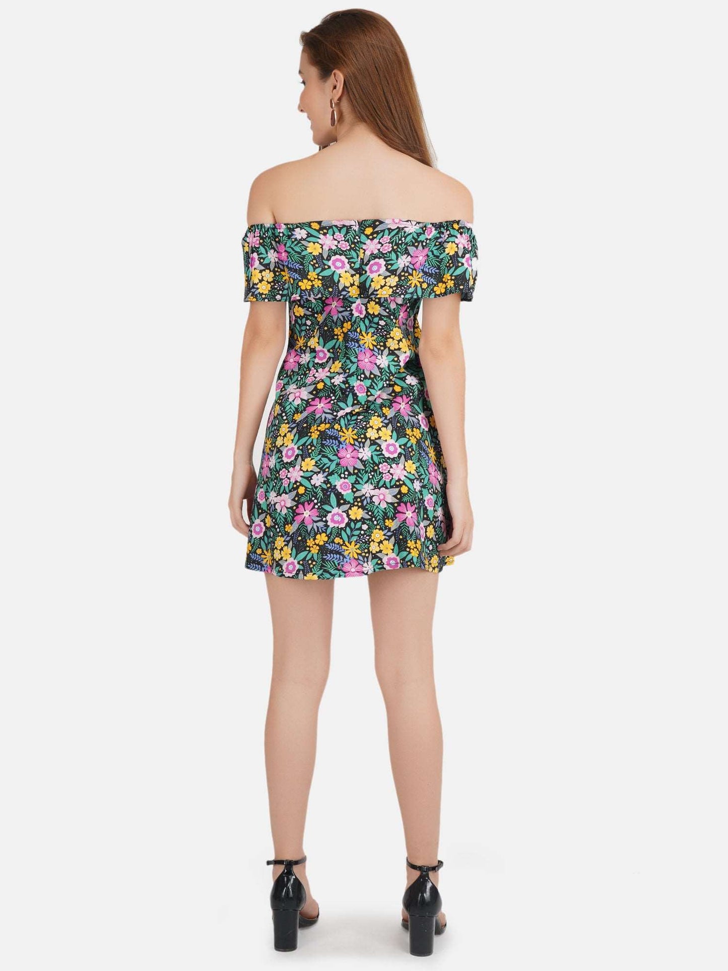 Down Shoulder printed dress