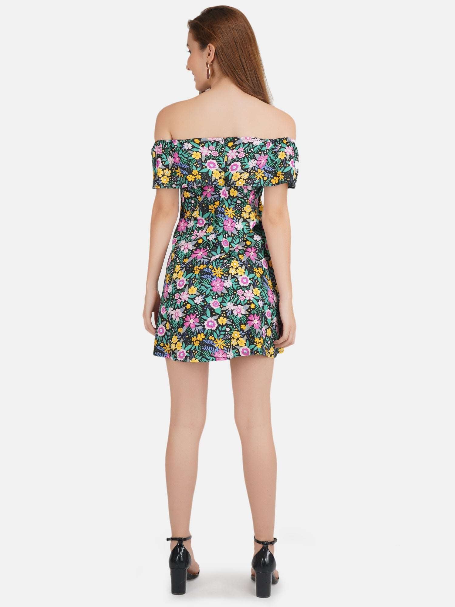 Down Shoulder printed dress