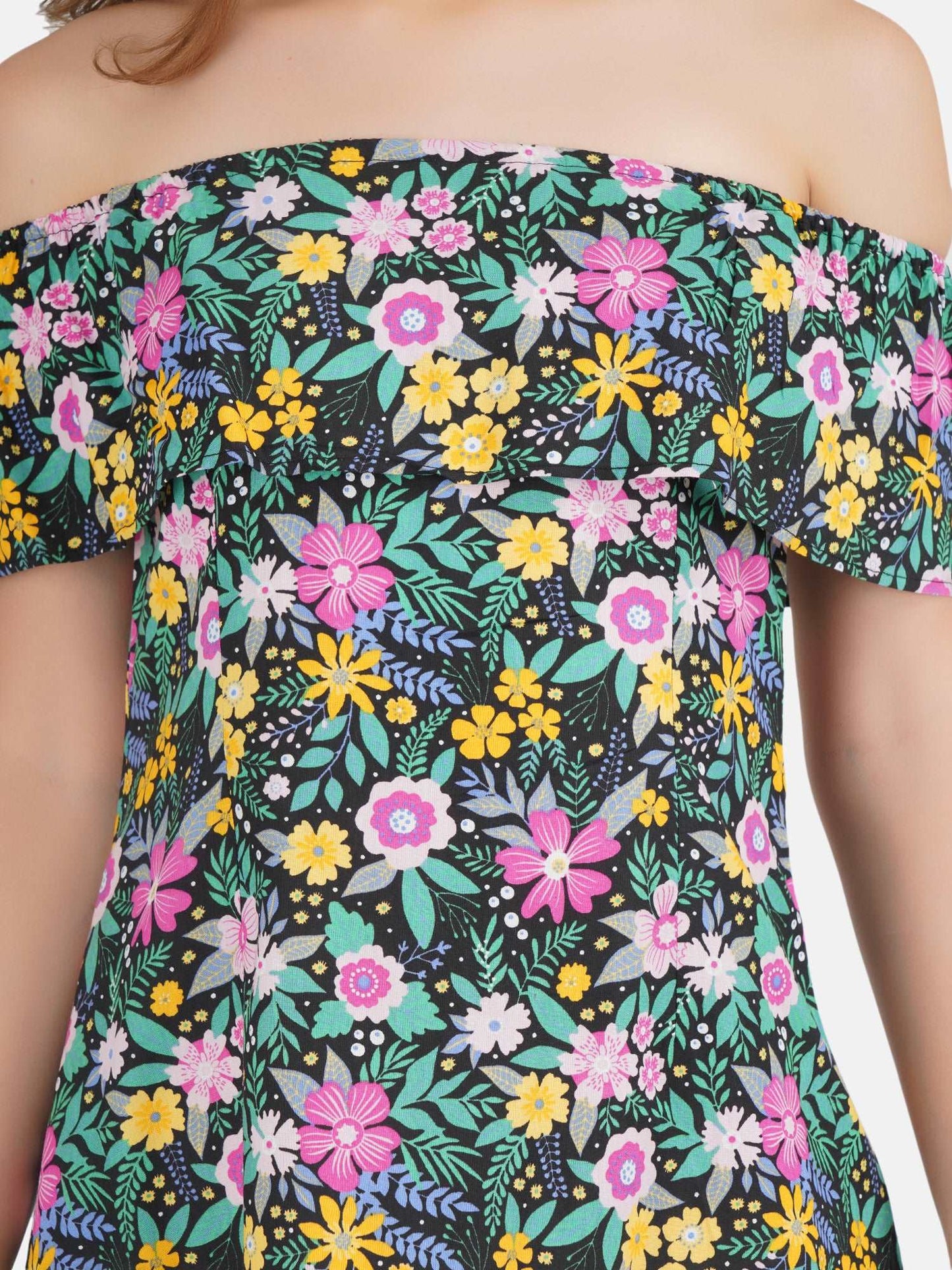 Down Shoulder printed dress
