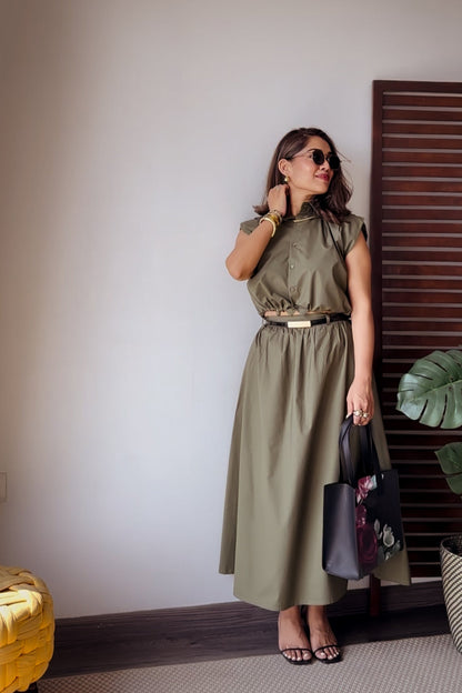 Green Poplin Skirt Set