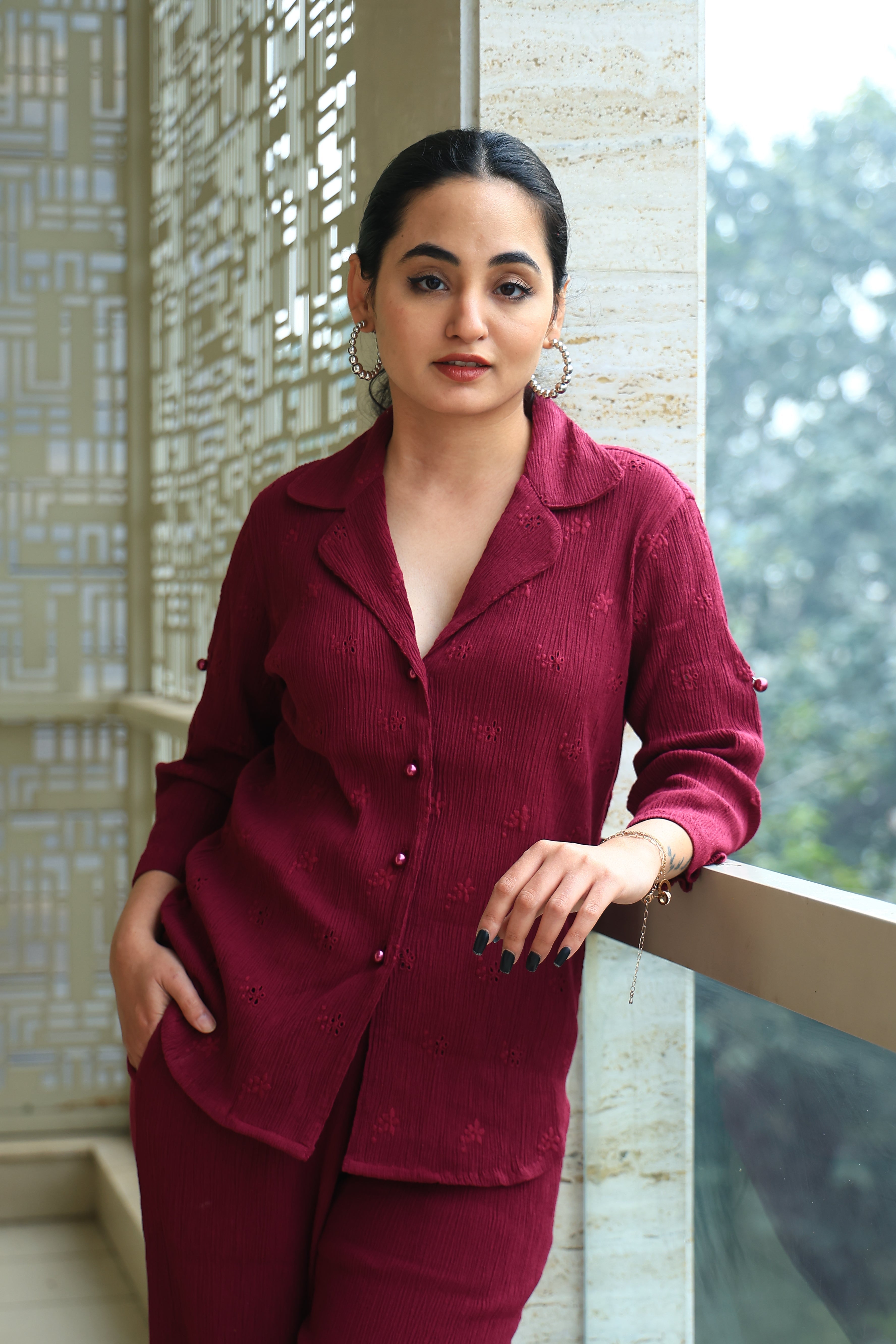 Crinkle Crepe Shirt+Pants (Fuchsia Pink)