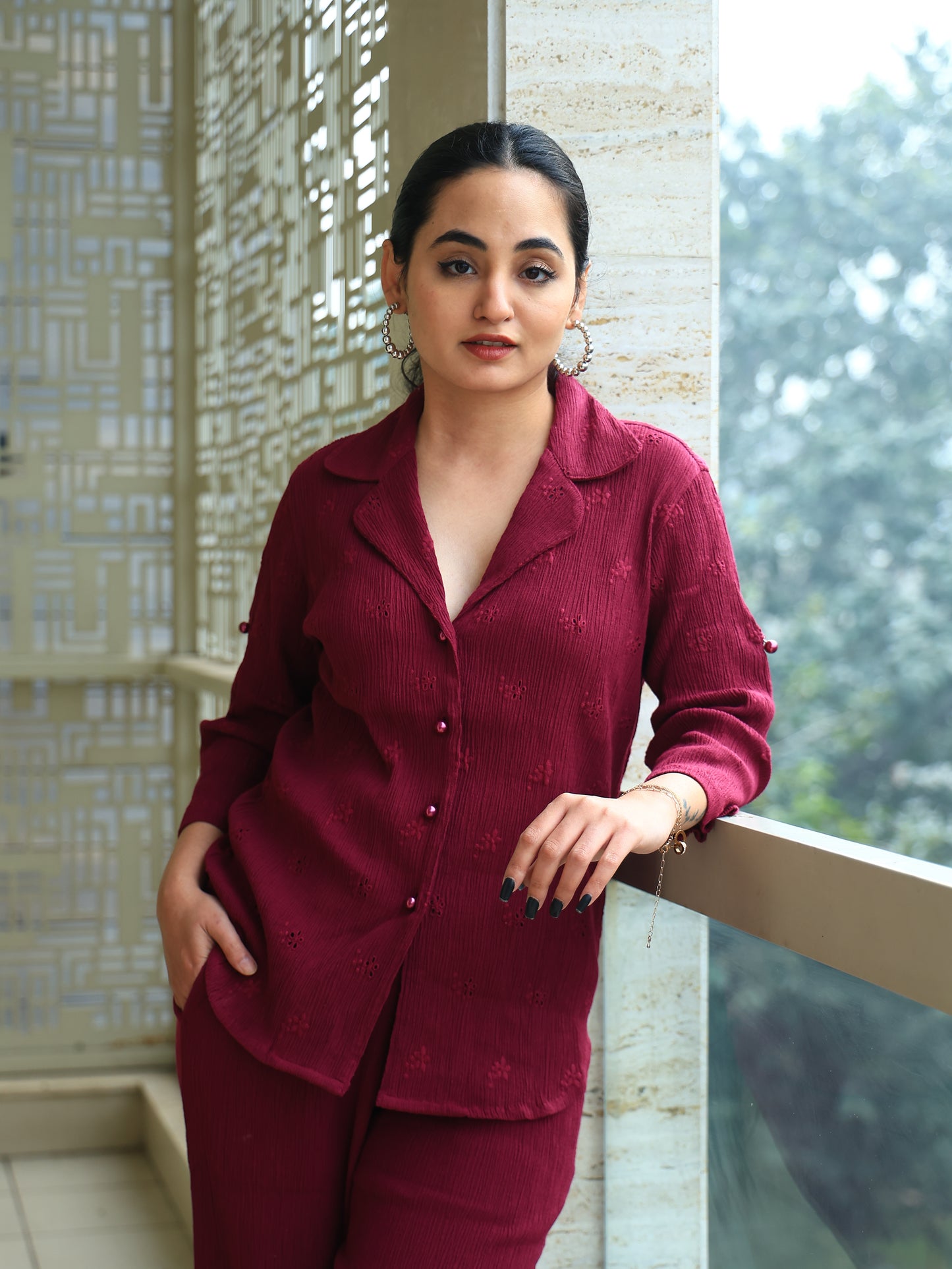 Crepe Shirt+Crinkle Pants Set