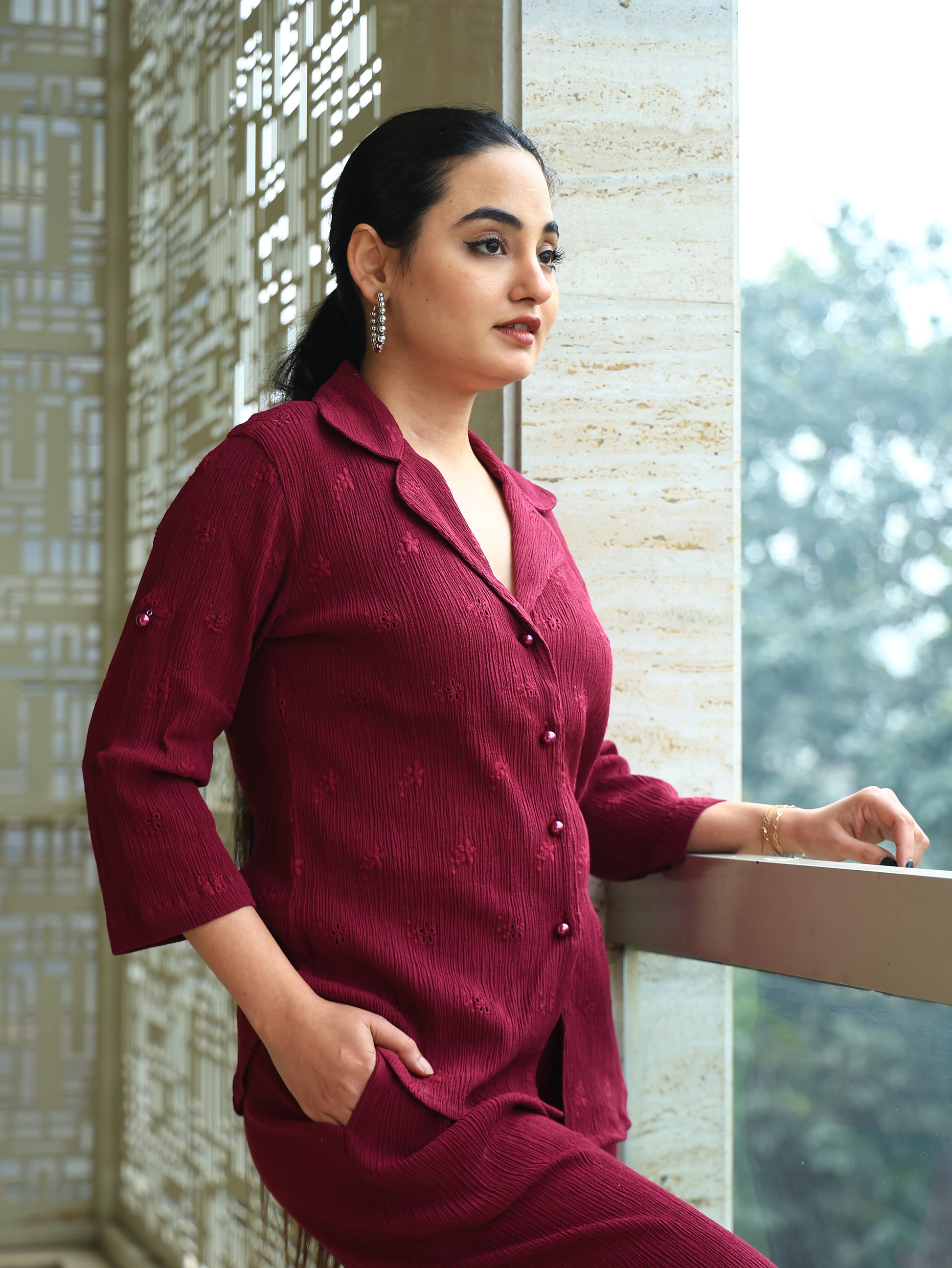 Crepe Shirt+Crinkle Pants Set