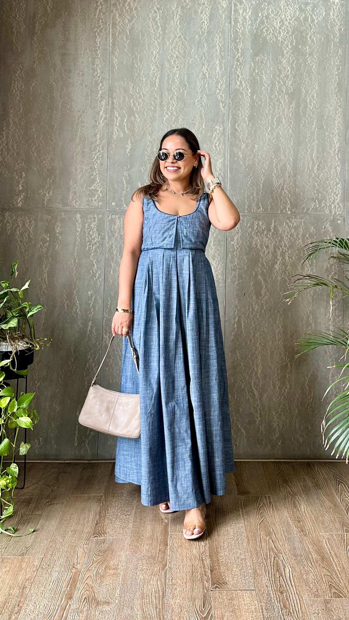 Soft Denim Pleated Dress