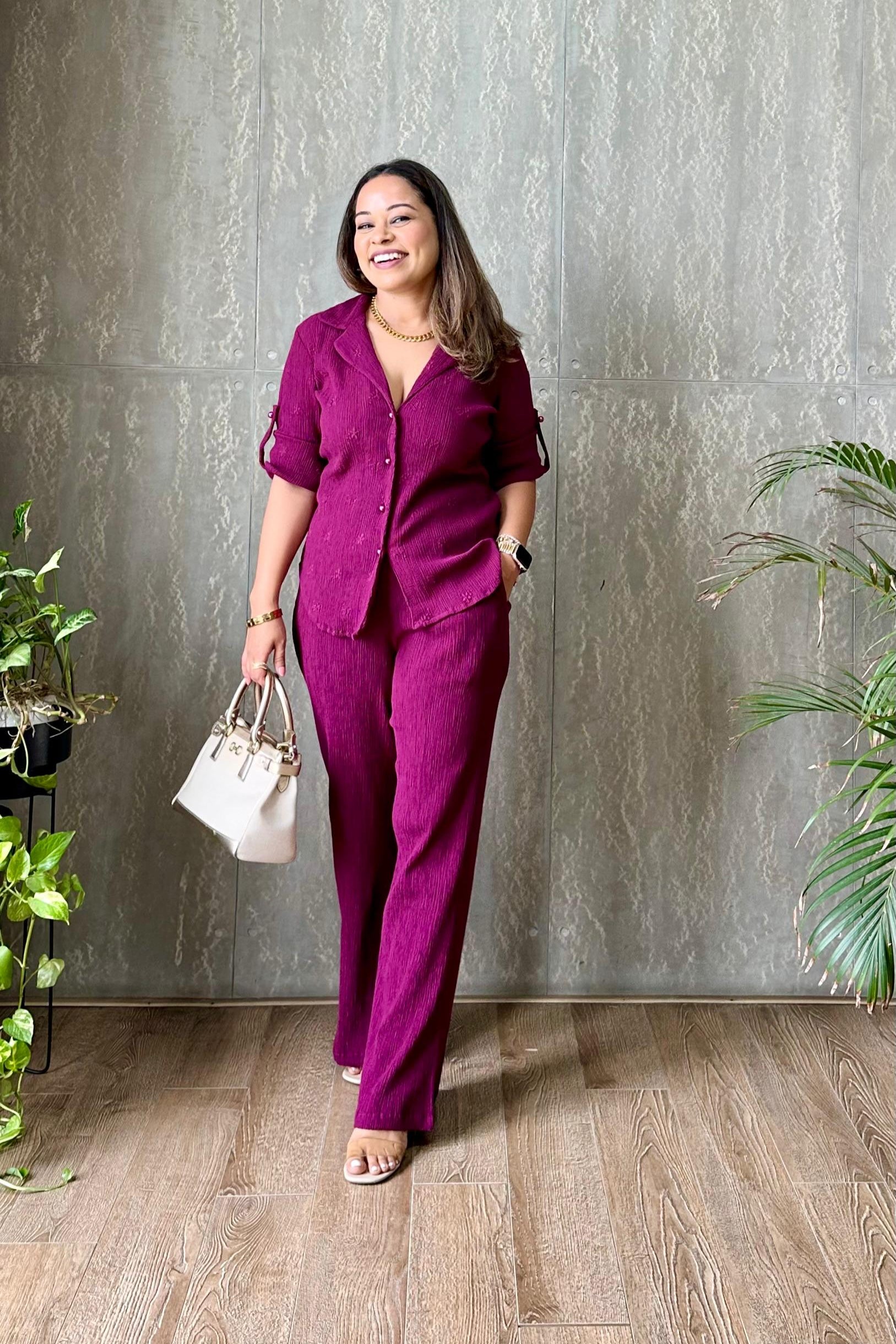 Crinkle Crepe Shirt+Pants(Fuchsia Pink)
