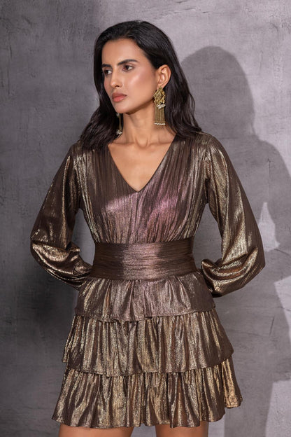 Bronze Tier Mini Dress
