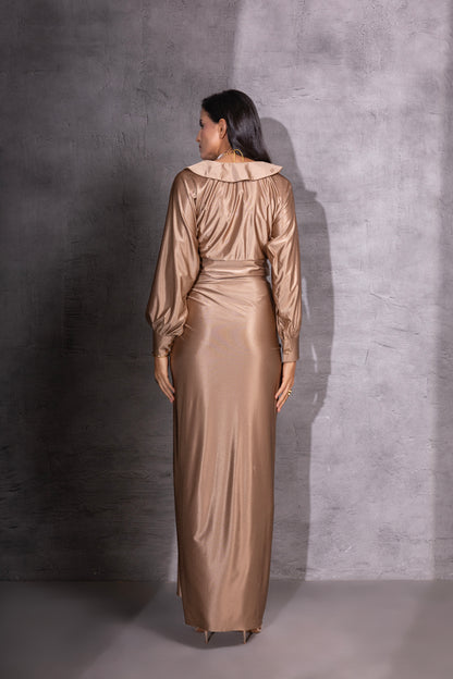 Golden Draped Top & Knotted Skirt Coord set