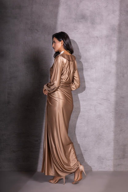 Golden Draped Top & Knotted Skirt Coord set