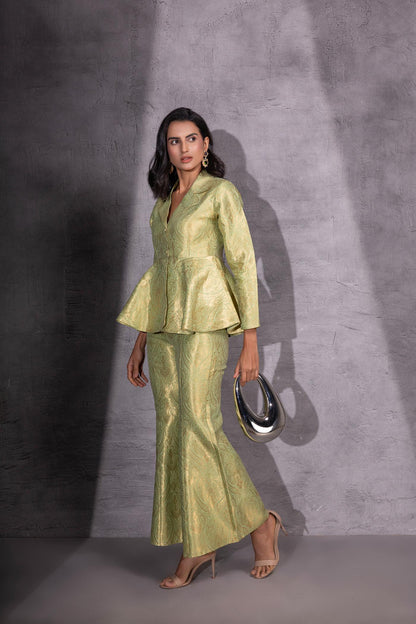 Golden Sage Peplum Top with Flared Pants