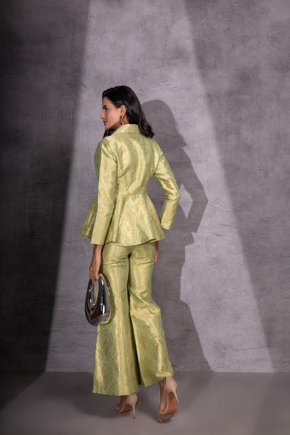Golden Sage Peplum Top with Flared Pants