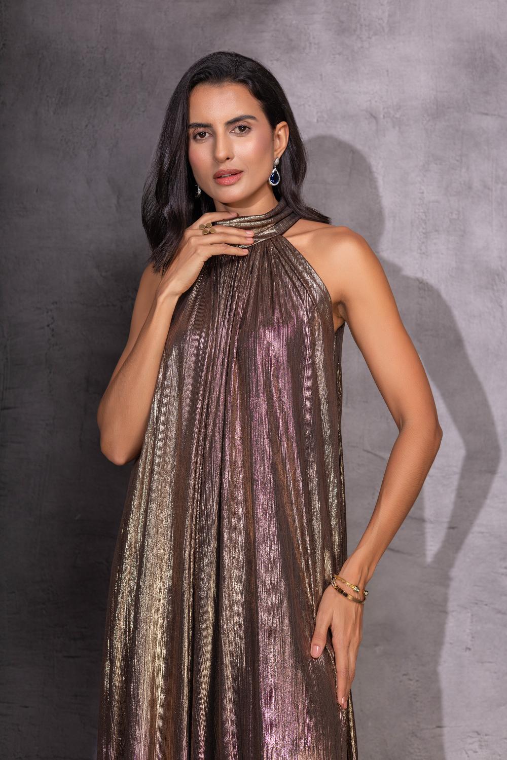 Golden Grace Pleated Jumpsuit