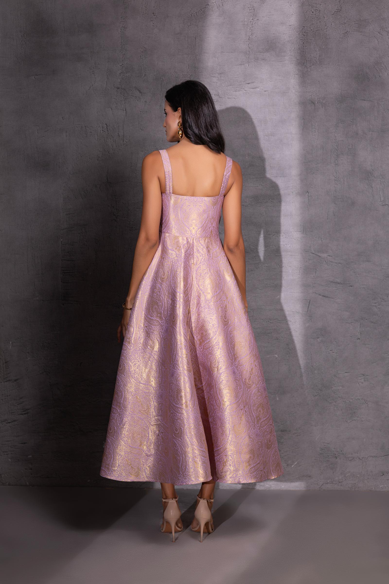 Lilac Brocade Flared Dress with Jacket