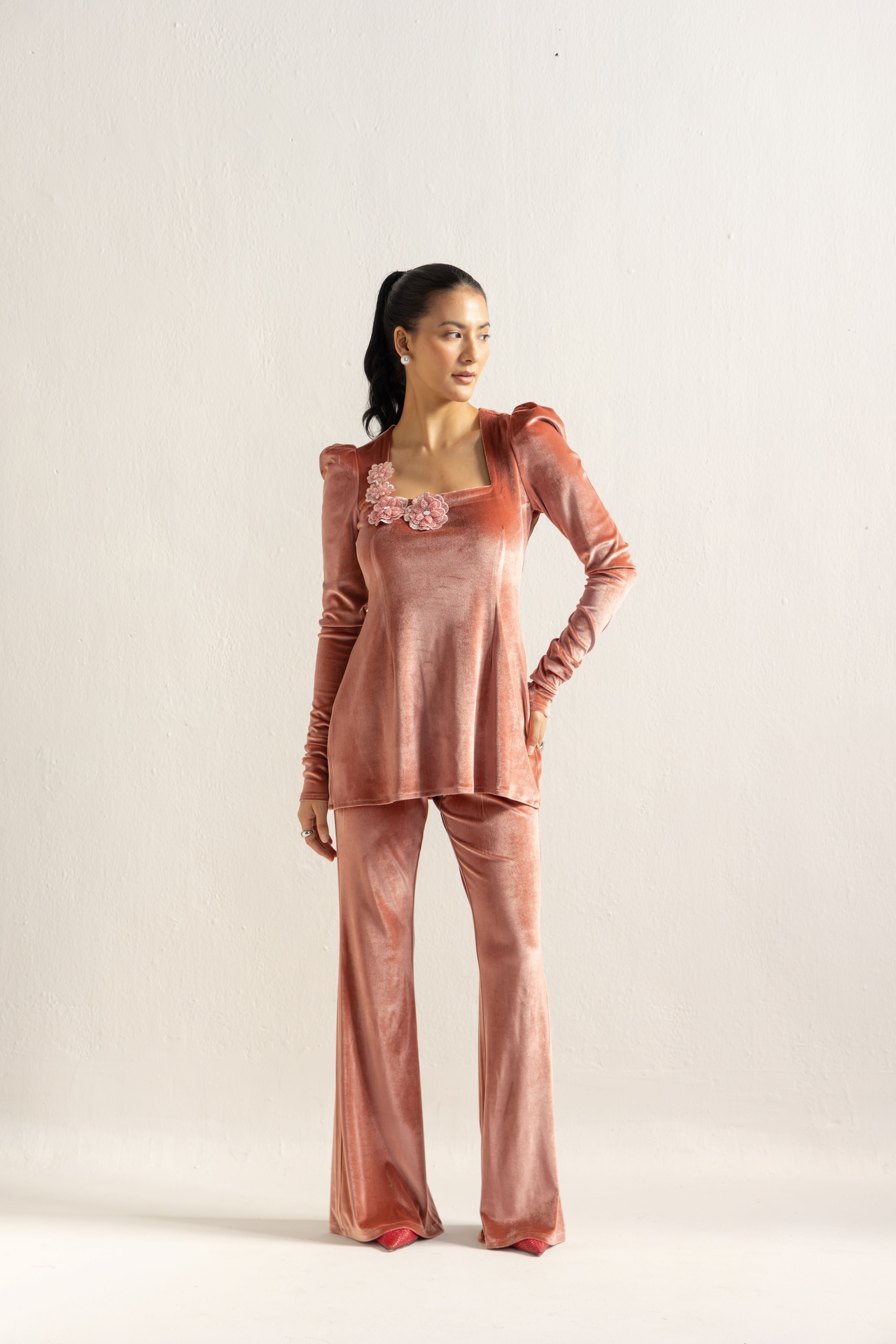 PEACH VELVET COORDSET