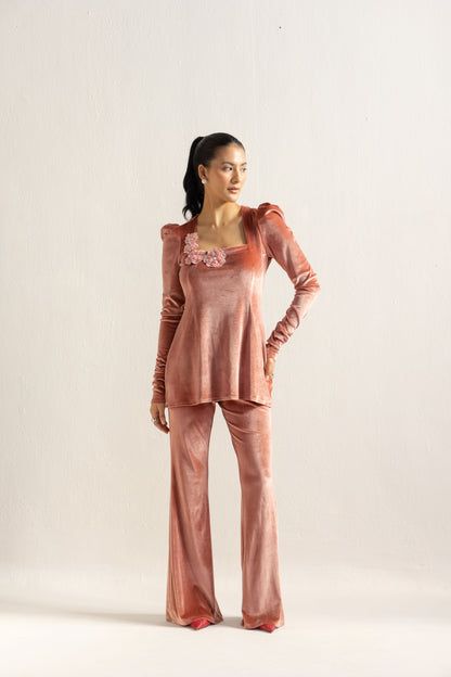 PEACH VELVET COORDSET